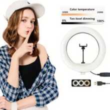 10 Inches (26 Cm) Ring Light With 360° Cell Phone Stand, 10-Level Dimming LED Fill Light, Three Variable Color Temperature Dimming, Suitable For Live Broadcast/Makeup/Photography, Compatible With All IPhones And Most Of The Androi - Black - View 2