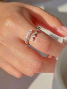 Uncommon Light Luxury Style High-End Feeling Full Star Geometric Square Diamond Asymmetrical Crisscross S925 Sterling Silver Ring For Women - Open Ring - View 4