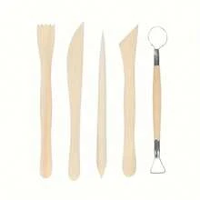 5pcs Wooden Pottery Tools, Made For Clay, Soft Clay And Other Ceramics Material Crafting, With Precise Carving Tools, For Handmade Diy - Yellow - View 5