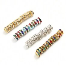 100pcs Iron Alloy Rhinestone Spacer Beads With Stringing Hole For Diy Jewelry Making - Multicolor - View 4