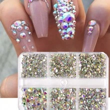 6格/盒圓形水晶ab色指甲藝術鑽石y2k 3d Ss6-ss20平底玻璃水晶寶石鑽石,適用於diy指甲藝術設計/珠寶裝飾 - 彩色 - 查看 2
