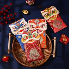 3pcs 2024 Chinese New Year Red Envelopes, Thick Creative Cartoon 3d Dragon Shaped Red Pocket For Lucky Money - Multicolor - View 5