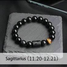 1pc Natural Tiger Eye Beaded Elastic Horoscope Zodiac Sign Bracelet For Men - Bracelet - View 13
