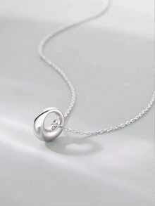 韓式簡約幾何圓形金屬短款925純銀鎖骨鏈項鍊女款 - 圓環 - 查看 3