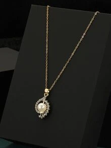1set Women's Gold-Colored Jewelry With Fashionable Pearl Pendant, Including A Rose Necklace Ideal For Valentine's Day Gift, And A Christmas Gift With A Teddy Pendant, Suitable For Girls - Gold - View 10