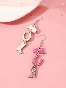 1對浪漫的玫瑰＆愛心＆牛仔帽造型戒指,情人節派對上的長木耳環,是女友/妻子的完美禮物 - 彩色 - 查看 5