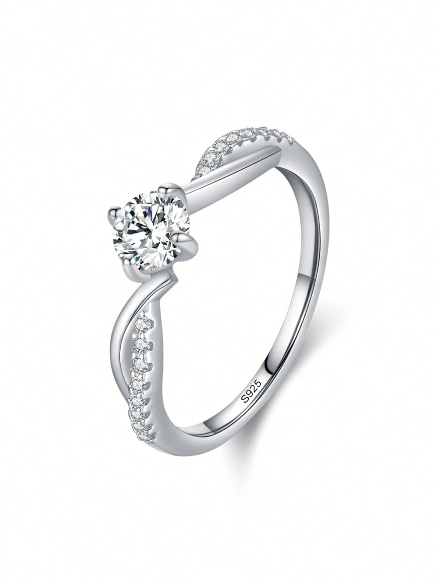 1枚流行的豪華925純銀閃亮立方氧化鋯戒指,適用於女性婚禮配飾和珠寶訂婚新娘珠寶