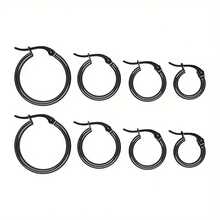 時尚優雅的不鏽鋼簡約圓形耳環，個性化多樣化風格，適合男女日常百搭和酷炫風格 - 4對黑色耳環 - 查看 15