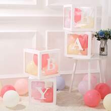 4入組白色30cm透明氣球盒,附有baby Love字母透明窗,適用於嬰兒派對裝飾、婚禮回禮、生日派對裝飾 - 3個白盒子+ONE字母 - 查看 2
