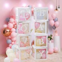 4入組白色30cm透明氣球盒,附有baby Love字母透明窗,適用於嬰兒派對裝飾、婚禮回禮、生日派對裝飾 - 3個白盒子+ONE字母 - 查看 6