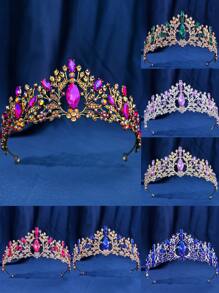 1 件女士彩色水钻皇冠幸运绿色森系头带，银色公主生日配饰，派对礼物，成人仪式发饰 - 黑色 - 查看 1