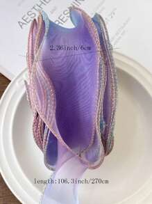 Kích thước Óng ánh Biến đổi dần mỏng Đàn organza Ruy băng Đối với Qủa tặng Dây Quấn Và Thủ công Đồ trang trí - Viền vàng xanh tím - Xem 2