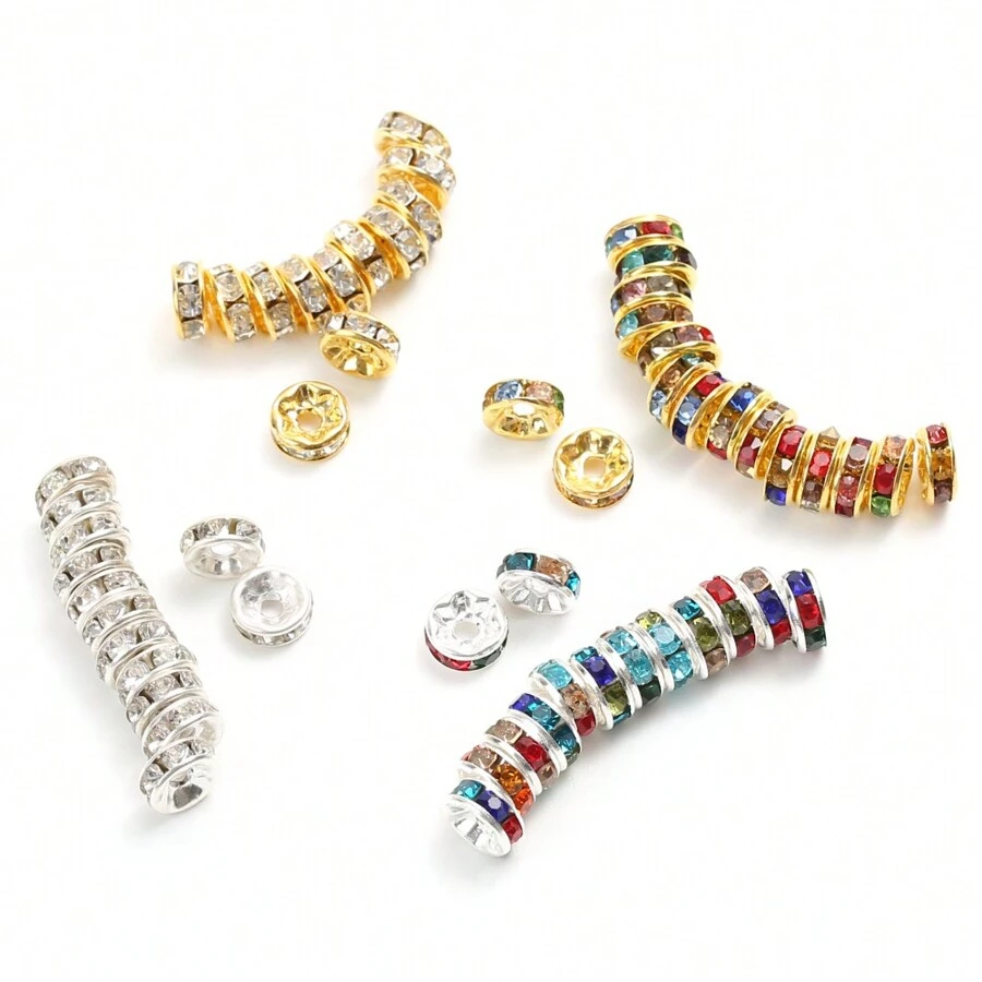 100pcs Iron Alloy Rhinestone Spacer Beads With Stringing Hole For Diy Jewelry Making - Multicolor - View 1