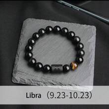 1pc Natural Tiger Eye Beaded Elastic Horoscope Zodiac Sign Bracelet For Men - Bracelet - View 8
