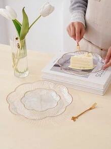 1 件透明/绿色/紫色/灰色/乳白色新奇奢华花朵烫金储物托盘，零食饼干蛋糕展示托盘，节日装饰婚礼托盘