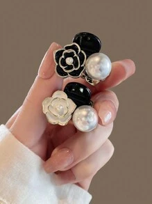 2个甜美山茶花和仿珍珠装饰公主发夹，适合半扎发，日常佩戴优雅情人节发夹，爪夹发卡，发夹，发卡，学习用品，珍珠发饰