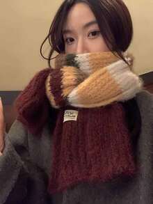 1入女士複色條紋圍巾,聚酯纖維材質,秋冬百搭 - 彩色 - 查看 3