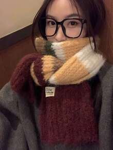 1入女士複色條紋圍巾,聚酯纖維材質,秋冬百搭 - 彩色 - 查看 2