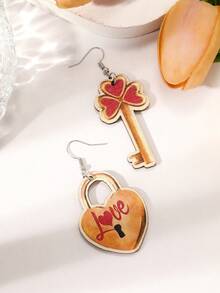 1雙情人節木製甜心耳環,有皇冠、心形、水滴、鎖頭和愛情字母等圖案,是女性日常佩戴的理想之選,也是給女友和妻子禮物的好選擇,比如在周年紀念日、生日、聖誕節等場合 - 彩色 - 查看 10