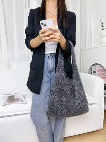 閃閃發光的女性時尚鉤織手提袋 - 灰色 - 查看 9