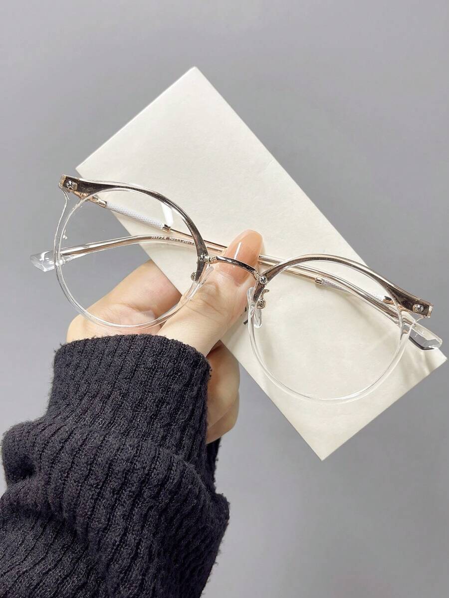 1pc Unisex Fashion Round Shape Tr & Metal Frame Glasses - Multicolor - View 1