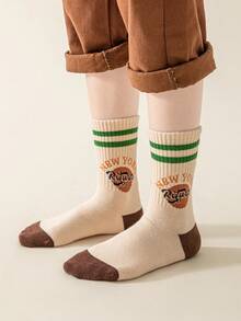 5pairs/Set Simple Double Striped Letter Design Soft & Comfortable Socks For Kids Suitable For All Seasons - Multicolor - View 4