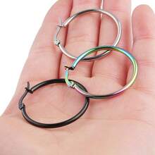 時尚優雅的不鏽鋼簡約圓形耳環，個性化多樣化風格，適合男女日常百搭和酷炫風格 - 4對黑色耳環 - 查看 7