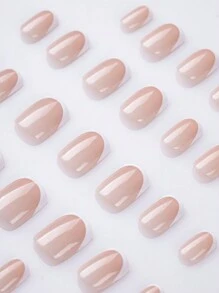 24pcs Short Square With White French Tip Press On Nails Classic And Glitter Top Coat Design For Daily Use False Nails Supplies