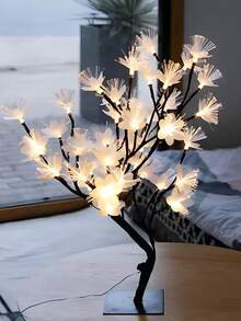Lámpara Para Mesa De Arbol De Luz Led Calida , Con Hojas de Decoración Transparente . - Blanco y Negro - Ver 3