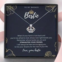 REEBONZ Card And Gift Box Packaging, Crown Necklace, Copper Inlaid Zirconium Two-Tone Plating Necklace, To My  Bestie Crown Necklace Necklace, Bestie Gifts, Birthday Gifts, Christmas Gift - Necklace+Message Card+Gift Box - View 1