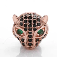 3入組黃銅立方形,微鑲豹頭珠和分隔物,可用於diy手鍊、項鍊、吊墜製作 - 3個豹子頭珠 - 查看 5