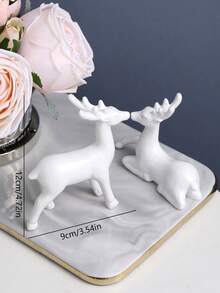 1set Simple Resin White Elk Couple Statue Tabletop Decoration Accessories - White - View 4