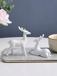 1set Simple Resin White Elk Couple Statue Tabletop Decoration Accessories - White - View 1
