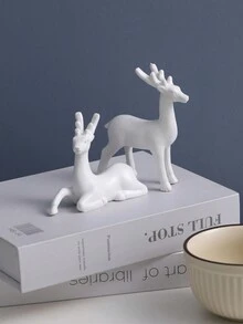 1set Simple Resin White Elk Couple Statue Tabletop Decoration Accessories - White - View 3