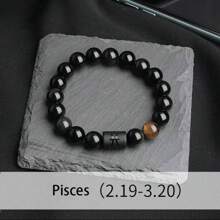 1pc Natural Tiger Eye Beaded Elastic Horoscope Zodiac Sign Bracelet For Men - Bracelet - View 10
