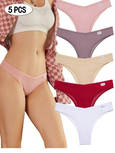 5 piezas de ropa interior para mujer, tanga sexy elástica de talle bajo