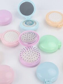 1只隨機顏色便攜式和可摺疊麥可朗色氣墊梳配迷你鏡子,可愛氣墊按摩梳 - 均碼 - 查看 2