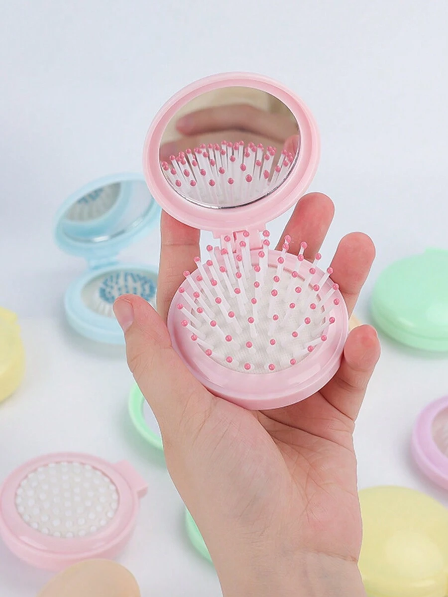 1只隨機顏色便攜式和可摺疊麥可朗色氣墊梳配迷你鏡子,可愛氣墊按摩梳 - 均碼 - 查看 1
