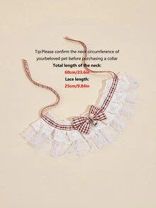 1pc Pink Nylon Pearl Bell Bowknot Double Layer Lace Pet Collar With Flowers, Ideal For Valentine's Day Gift And Suitable For Small To Medium Sized Cats And Dogs All Year Round - Hot Pink - View 2