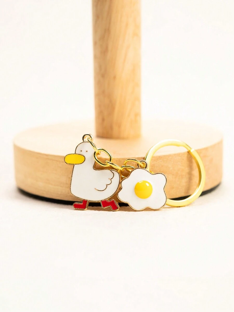 流行金屬公雞蛋鑰匙扣,適用於掛在汽車鑰匙扣、書包上,也可以作為送給朋友的禮物 - 白色 - 查看 1