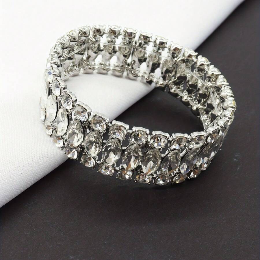 1pc New Arrival White Tiger Eye Stone Bracelet, Minimalist Design, European And American Fashion Style, Unique Design - Silver - View 1