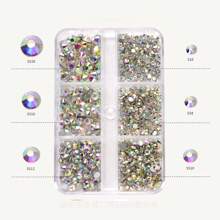 6格/盒圓形水晶ab色指甲藝術鑽石y2k 3d Ss6-ss20平底玻璃水晶寶石鑽石,適用於diy指甲藝術設計/珠寶裝飾 - 彩色 - 查看 3