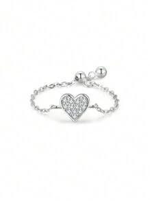 1 Bạc Sang Trọng Đính Đá Cubic Zirconia Trang Trí Trái Tim Chi Tiết Nhẫn Cho Nữ Cho Quà Cưới - Bạc - Xem 1