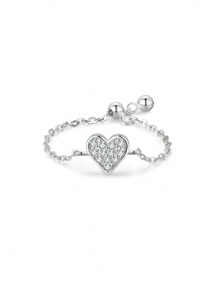 1 Bạc Sang Trọng Đính Đá Cubic Zirconia Trang Trí Trái Tim Chi Tiết Nhẫn Cho Nữ Cho Quà Cưới - Bạc - Xem 1