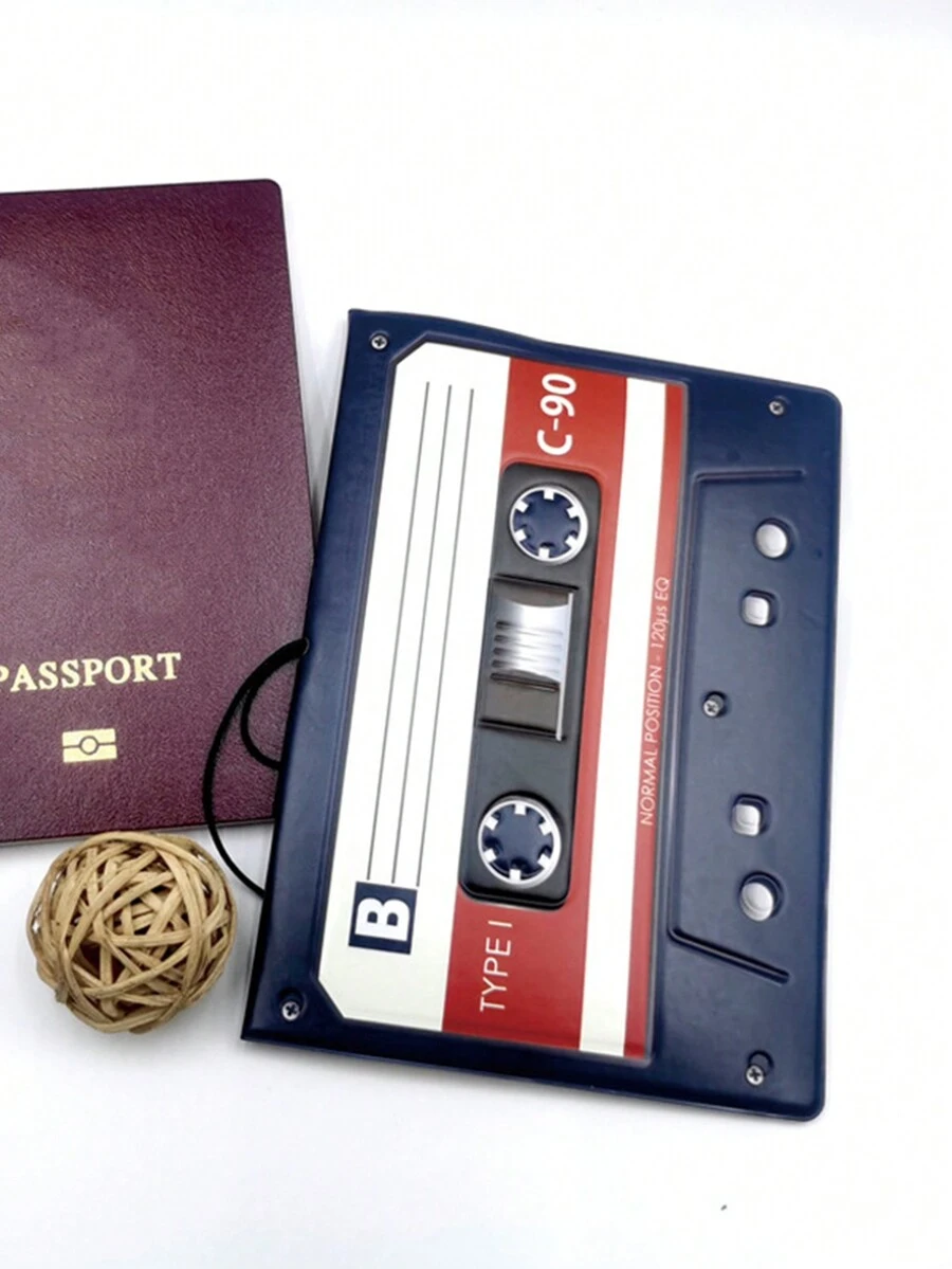 1入復古唱片機護照套,3d飛機票套,防水旅行文件整理組,男女皆宜卡片套裝 - 藍色 - 查看 1