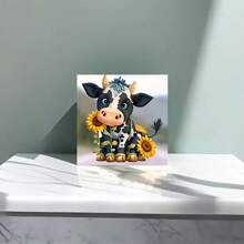 1入組7.87x7.87英寸/20x20cm Diy 5d鑽石畫套件,動物系列牛&向日葵馬賽克家居裝飾藝術品,帶編號包裝,無框全鑽工藝,適用於壁飾 - 彩色 - 查看 3