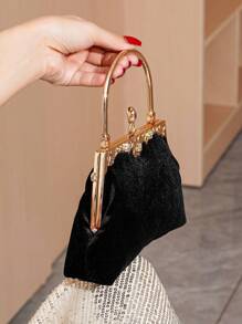 Vincy Glitter Handbag Black Velvet Diamond Flower Evening Clutch Bag, Elegant And Stylish Handbag For Dinner, Party Or Ball, Western Style And Suitable For Noble Women - Black - View 3