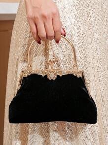 Vincy Glitter Handbag Black Velvet Diamond Flower Evening Clutch Bag, Elegant And Stylish Handbag For Dinner, Party Or Ball, Western Style And Suitable For Noble Women - Black - View 1