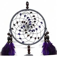 1pc Native American Style Dreamcatcher With Feathers & Wind Chimes For Room Decoration, Handmade Wall Hanger For Balcony, Living Room, Bedroom - Grey - View 2