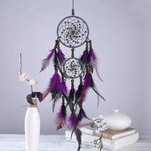 1pc Native American Style Dreamcatcher With Feathers & Wind Chimes For Room Decoration, Handmade Wall Hanger For Balcony, Living Room, Bedroom - Grey - View 4